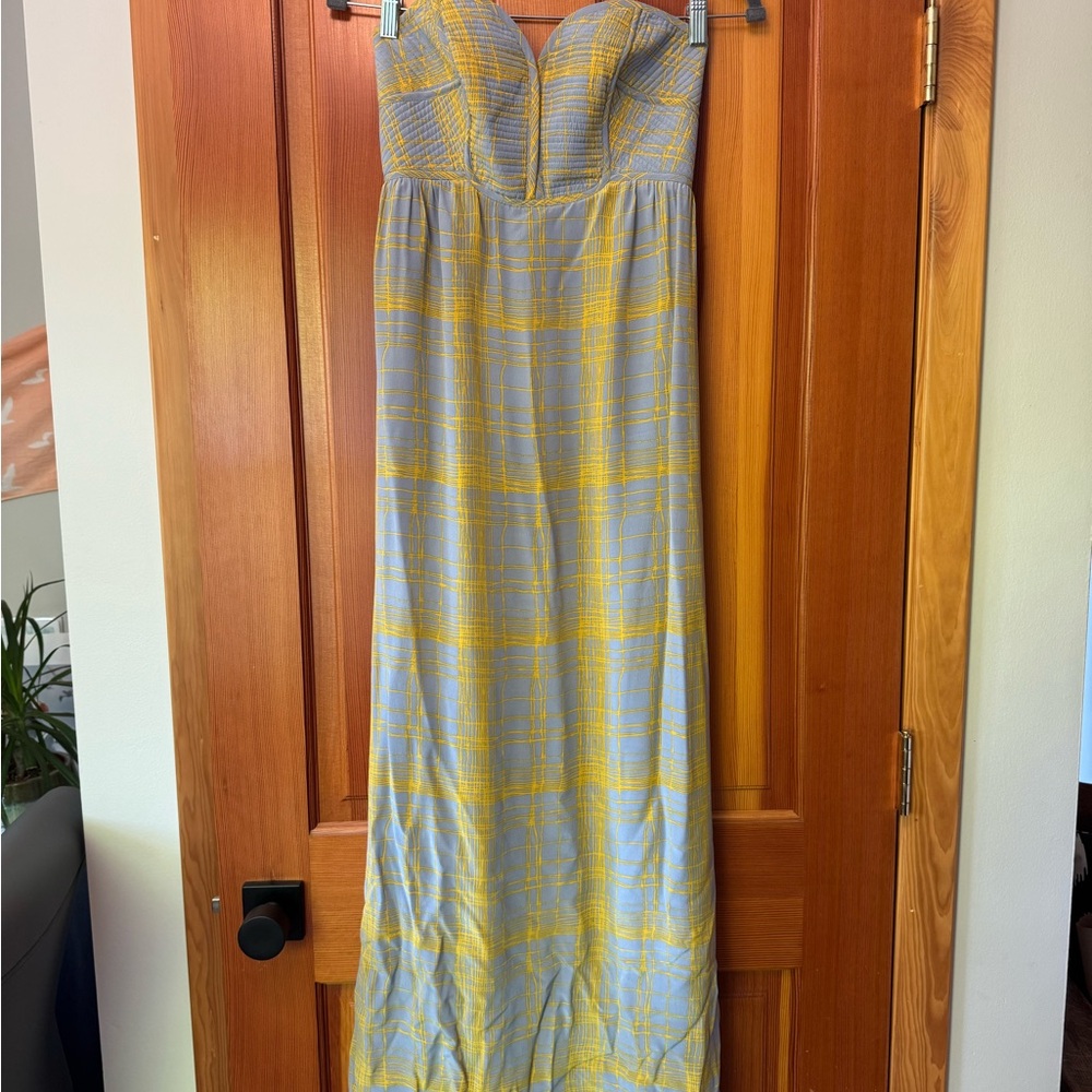 Elegant Yellow and Gray Strapless Gown